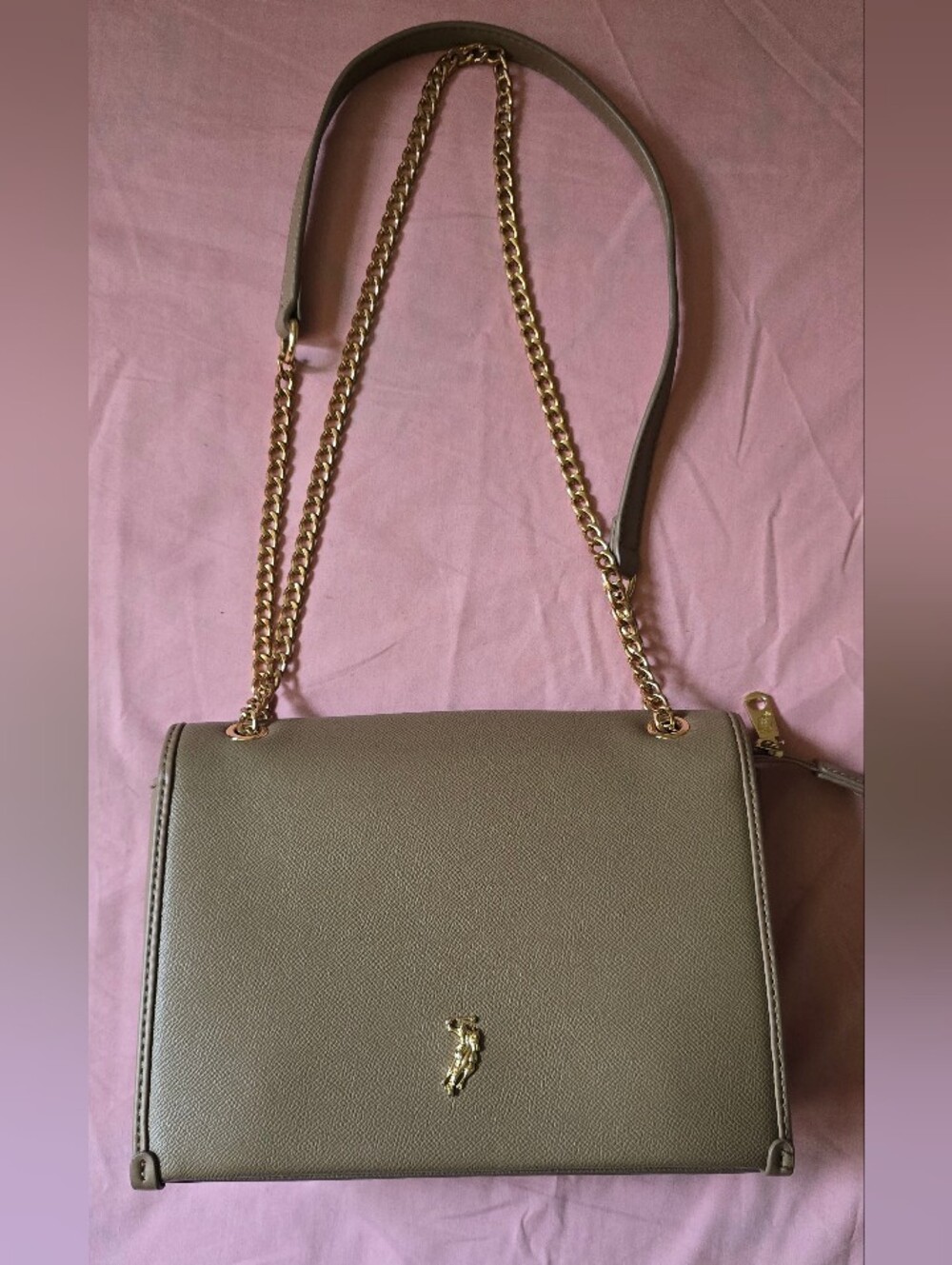 U.S. Polo Assn. Taupe Crossbody Bag with Gold Chain